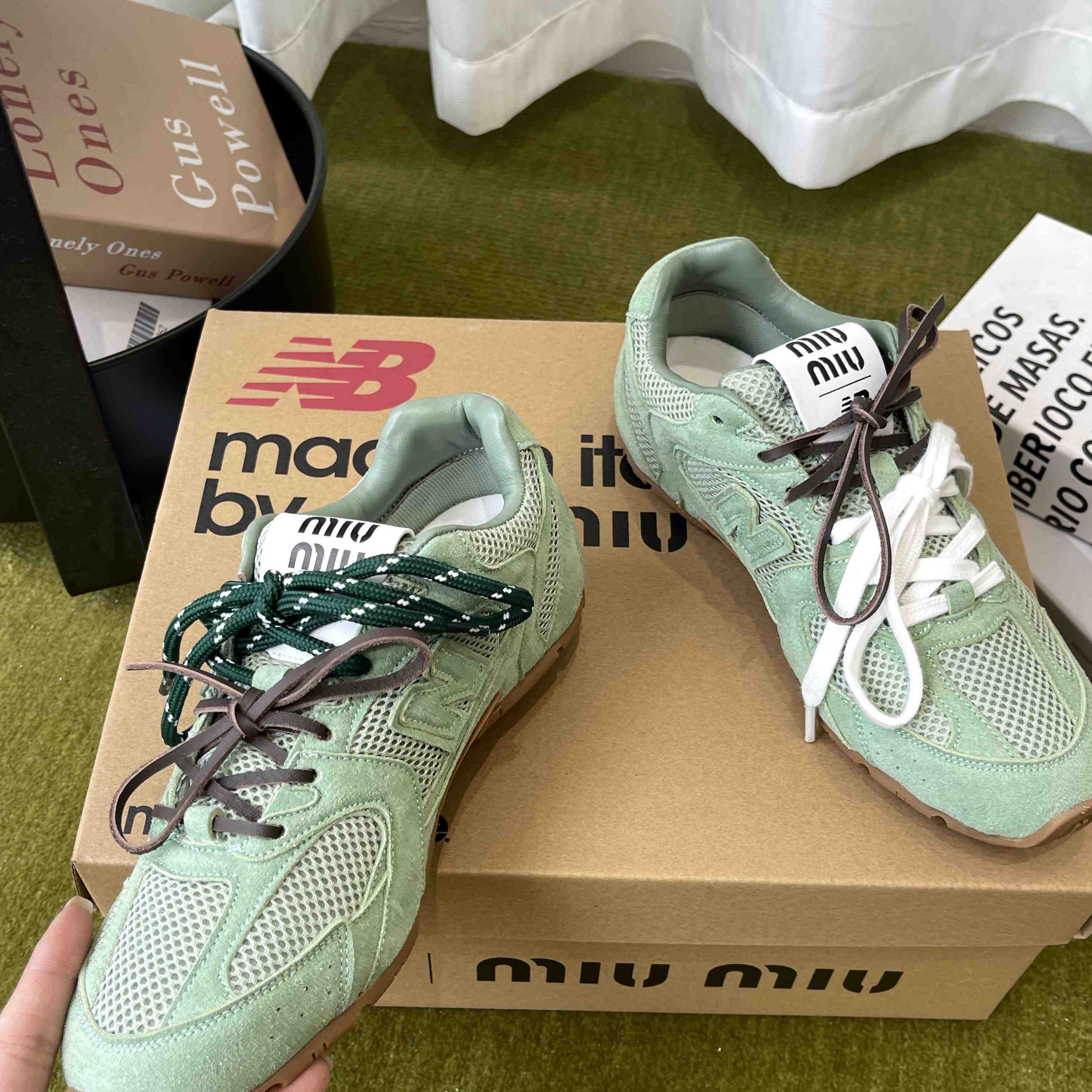 New Balance X Miu Miu 530 SL Suede And Mesh Sneakers - DesignerGu