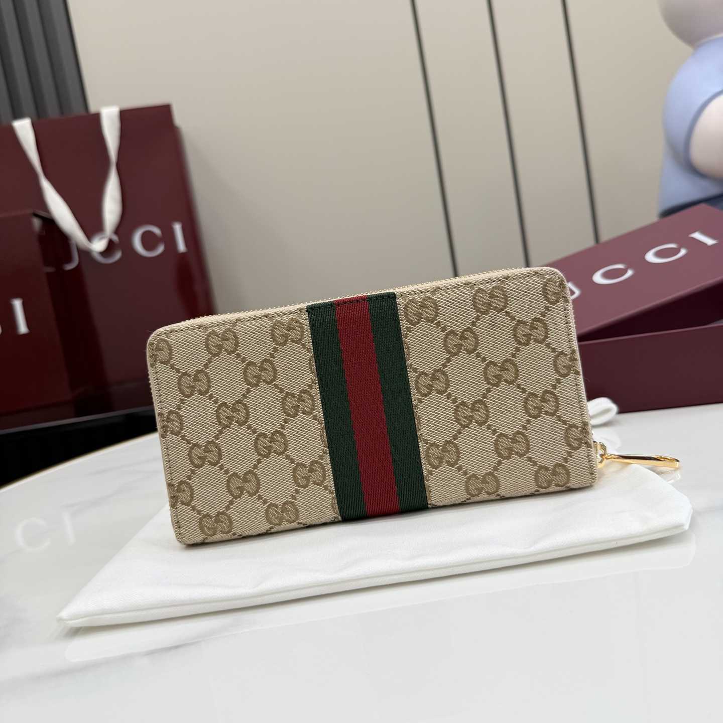 Gucci Horsebit Web Zip Around Wallet - DesignerGu