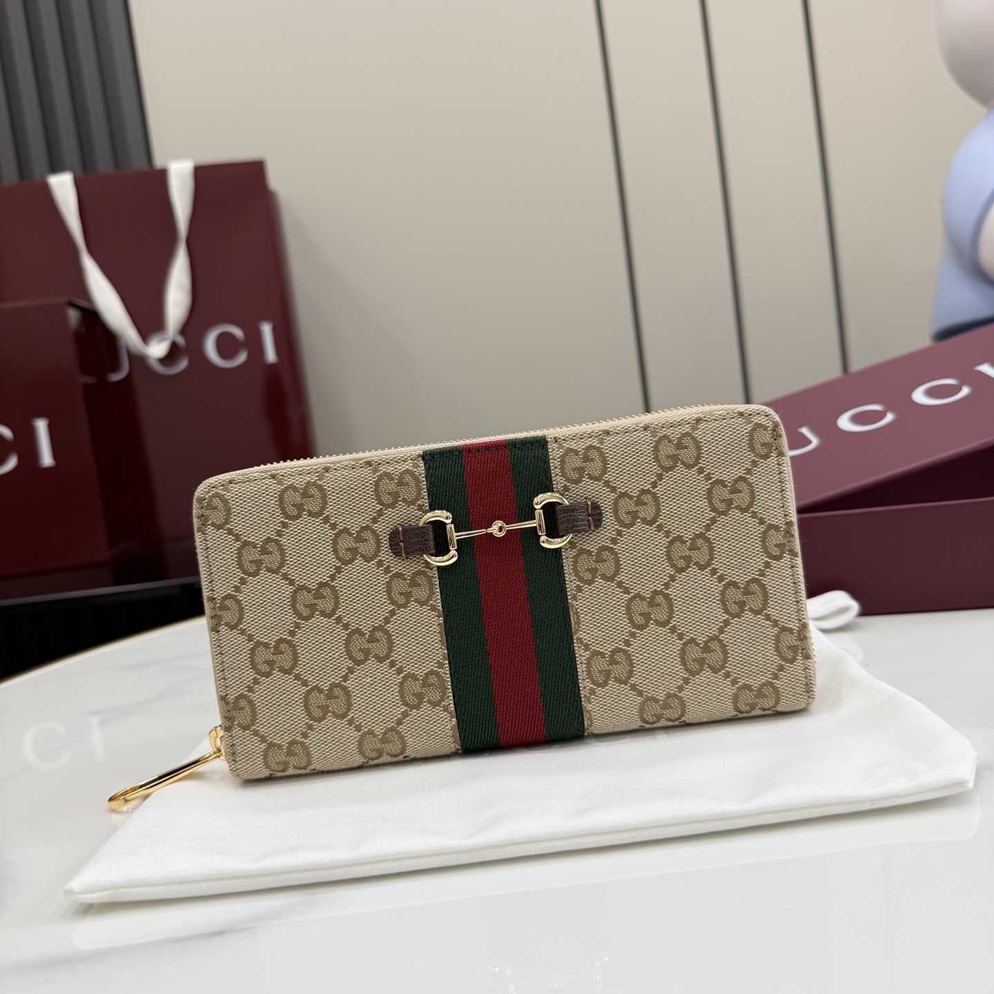 Gucci Horsebit Web Zip Around Wallet - DesignerGu