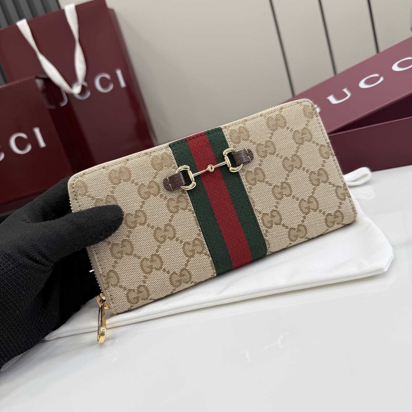 Gucci Horsebit Web Zip Around Wallet - DesignerGu