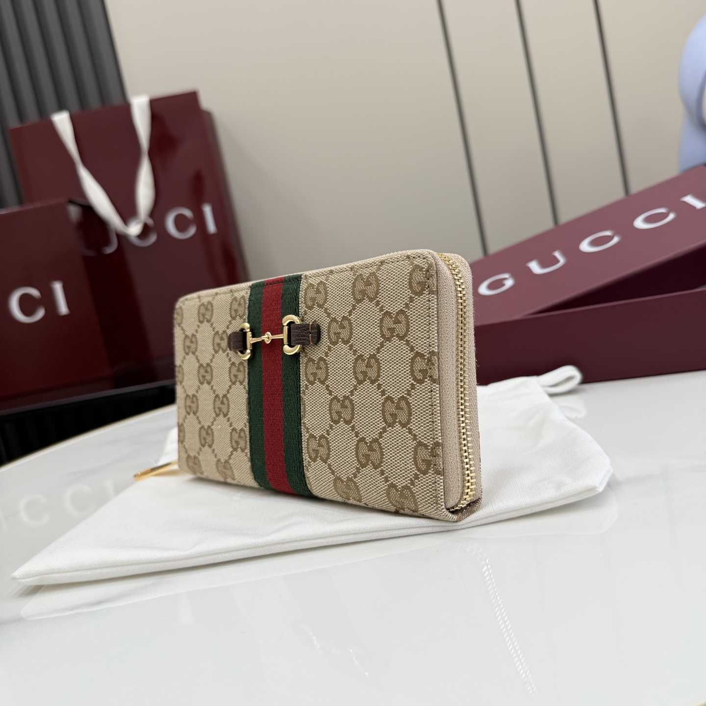 Gucci Horsebit Web Zip Around Wallet - DesignerGu