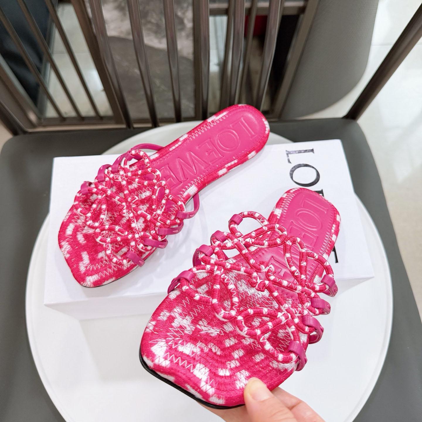 Loewe Petal Anagram Slide In Embroidered Canvas - DesignerGu