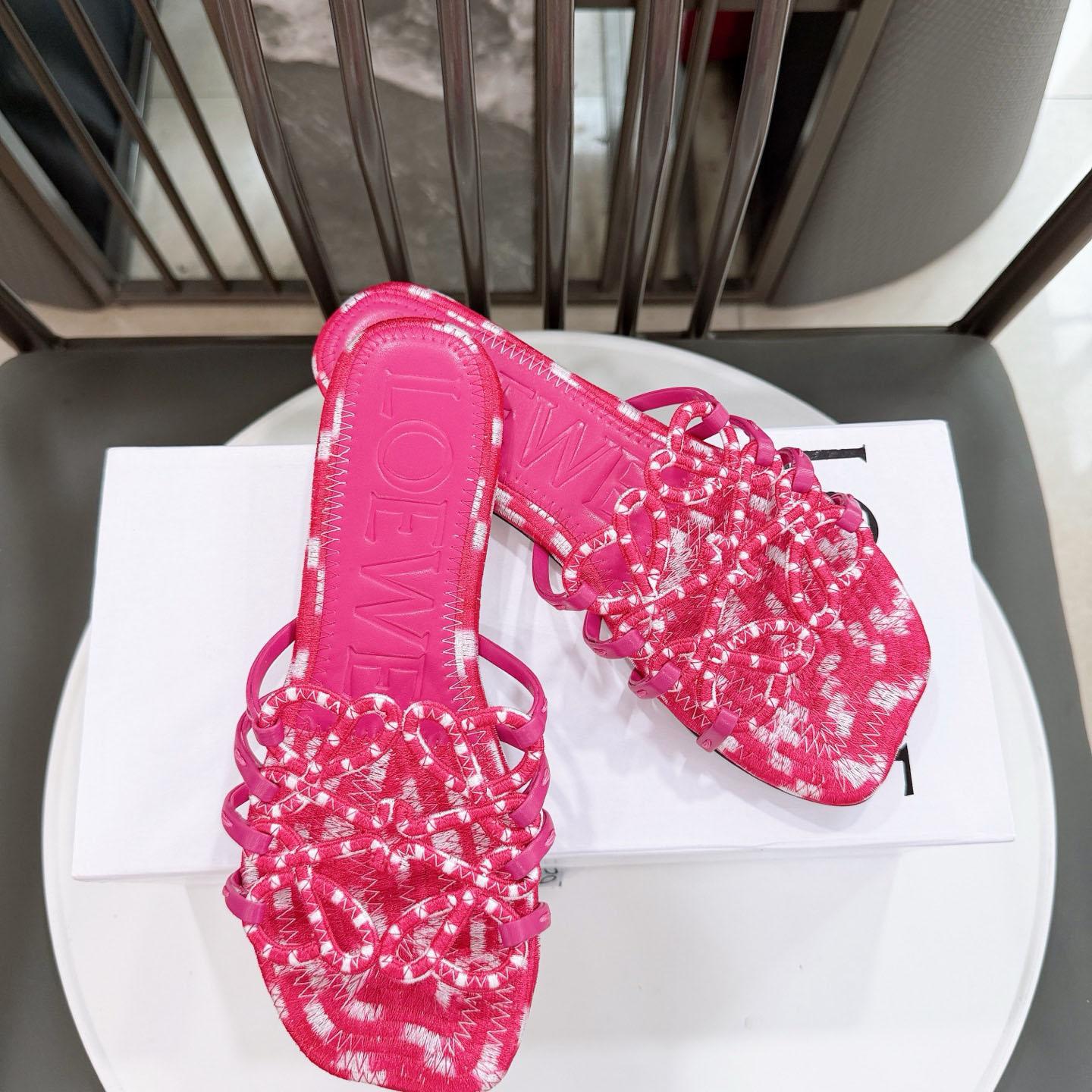 Loewe Petal Anagram Slide In Embroidered Canvas - DesignerGu