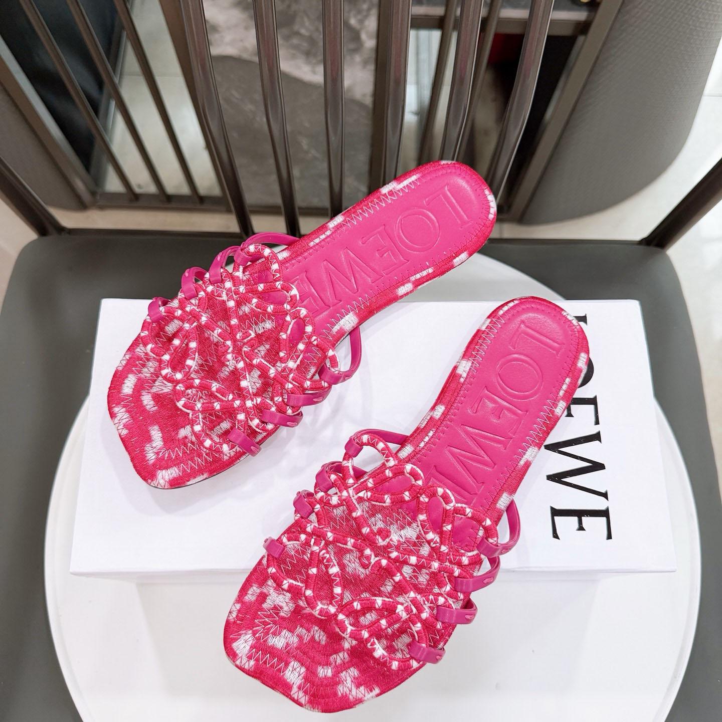 Loewe Petal Anagram Slide In Embroidered Canvas - DesignerGu