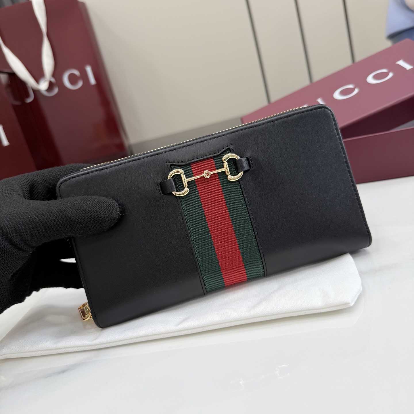 Gucci Horsebit Web Zip Around Wallet - DesignerGu