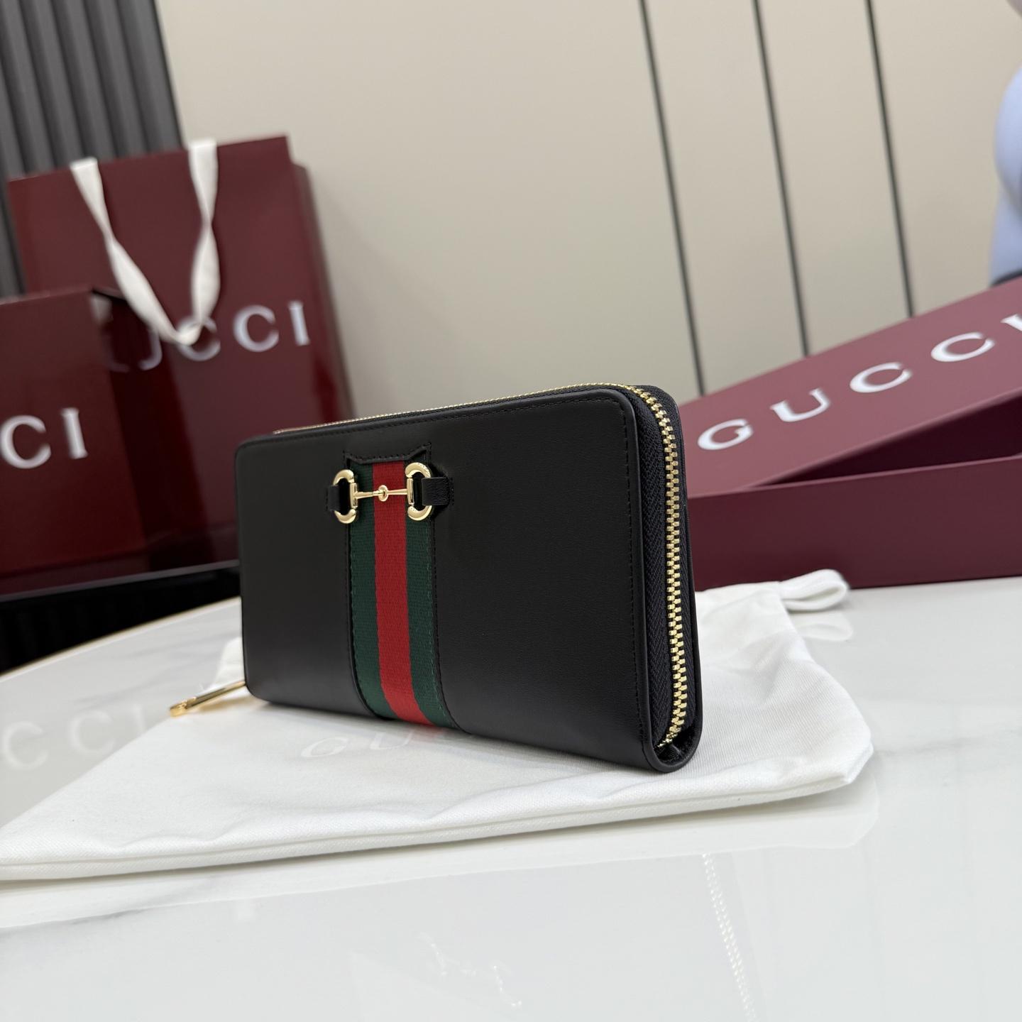Gucci Horsebit Web Zip Around Wallet - DesignerGu