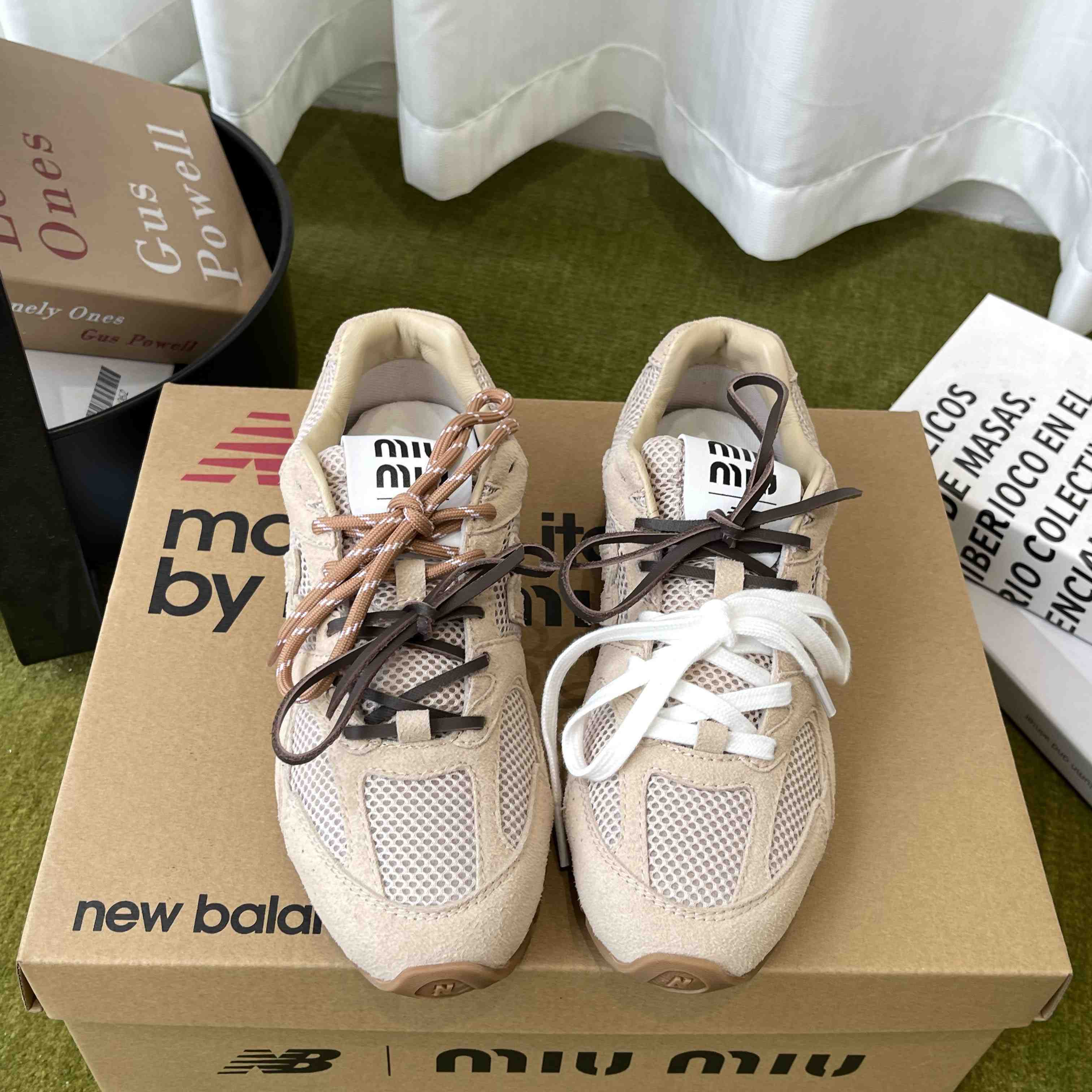 New Balance X Miu Miu 530 SL Suede And Mesh Sneakers - DesignerGu