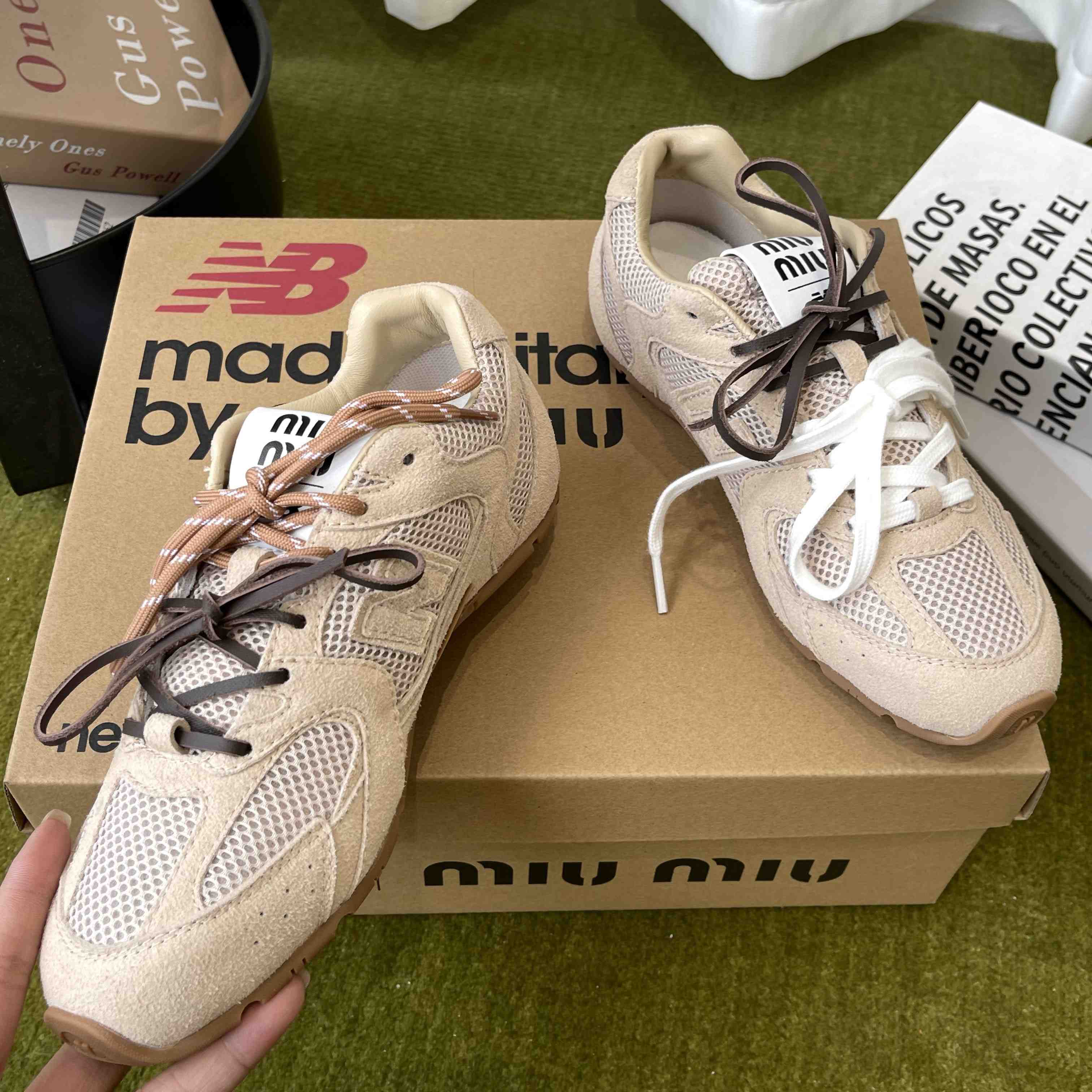 New Balance X Miu Miu 530 SL Suede And Mesh Sneakers - DesignerGu