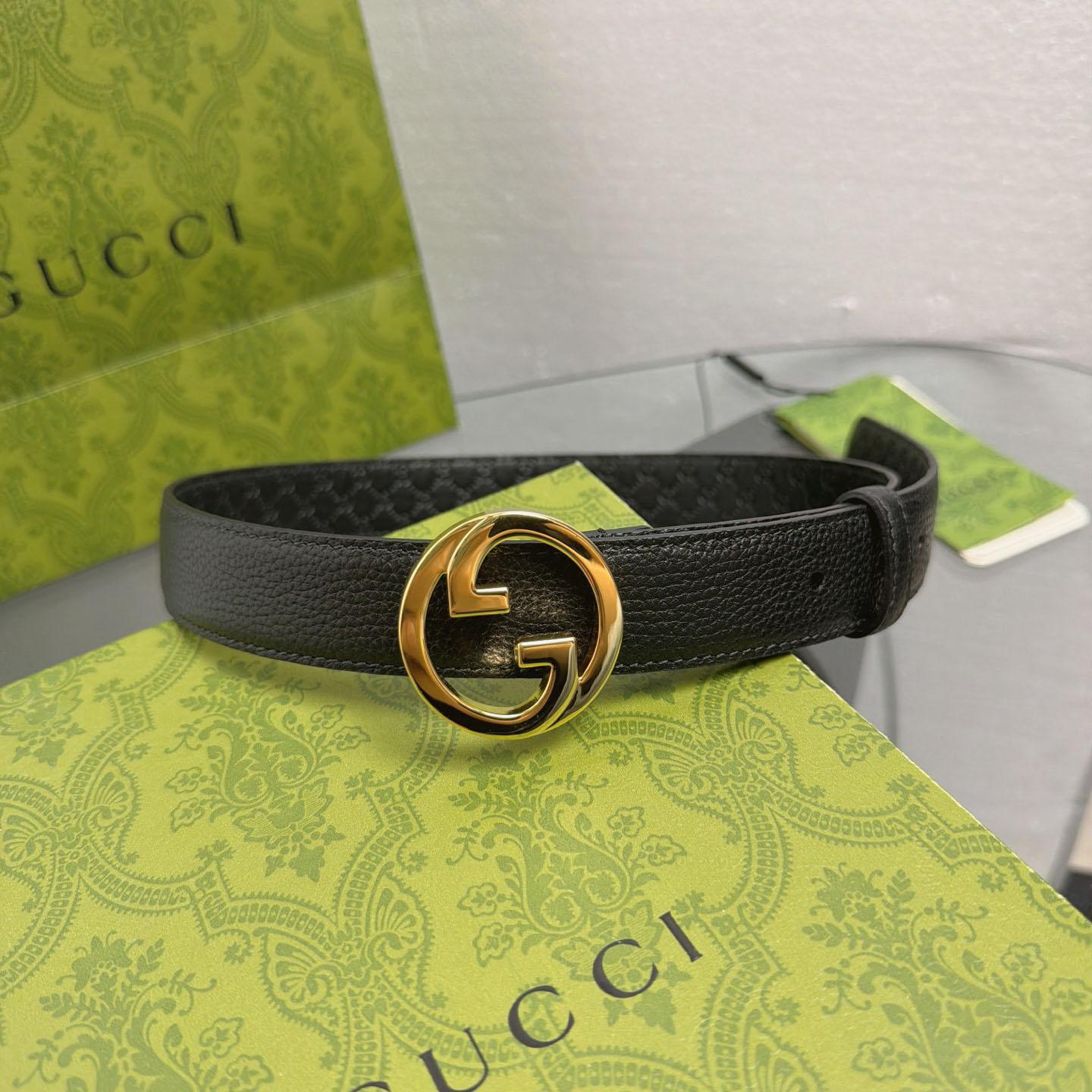 Gucci  Belt With Interlocking G Buckle - DesignerGu