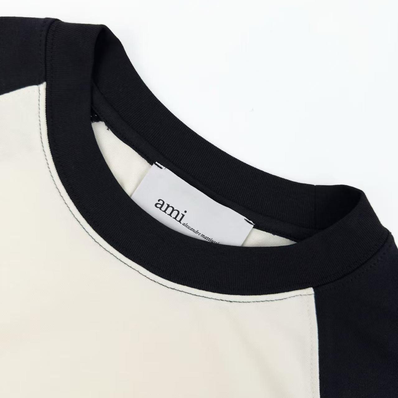 AMI Paris White And Black Cotton Ami De Coeur Knitted Patch T-shirt - DesignerGu