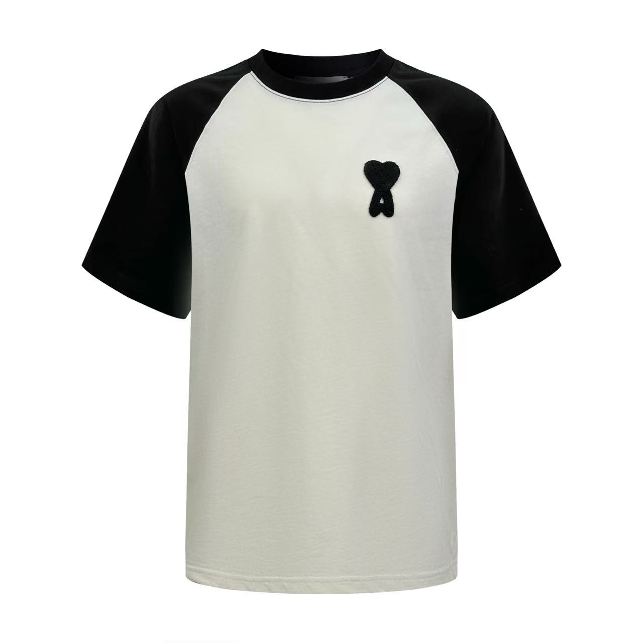AMI Paris White And Black Cotton Ami De Coeur Knitted Patch T-shirt - DesignerGu