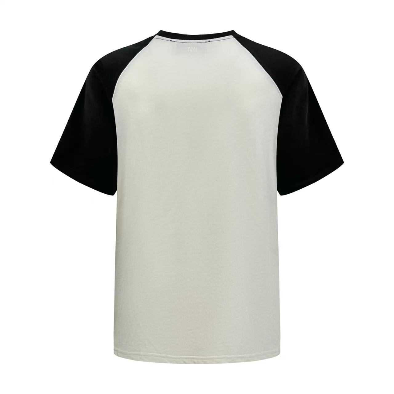 AMI Paris White And Black Cotton Ami De Coeur Knitted Patch T-shirt - DesignerGu