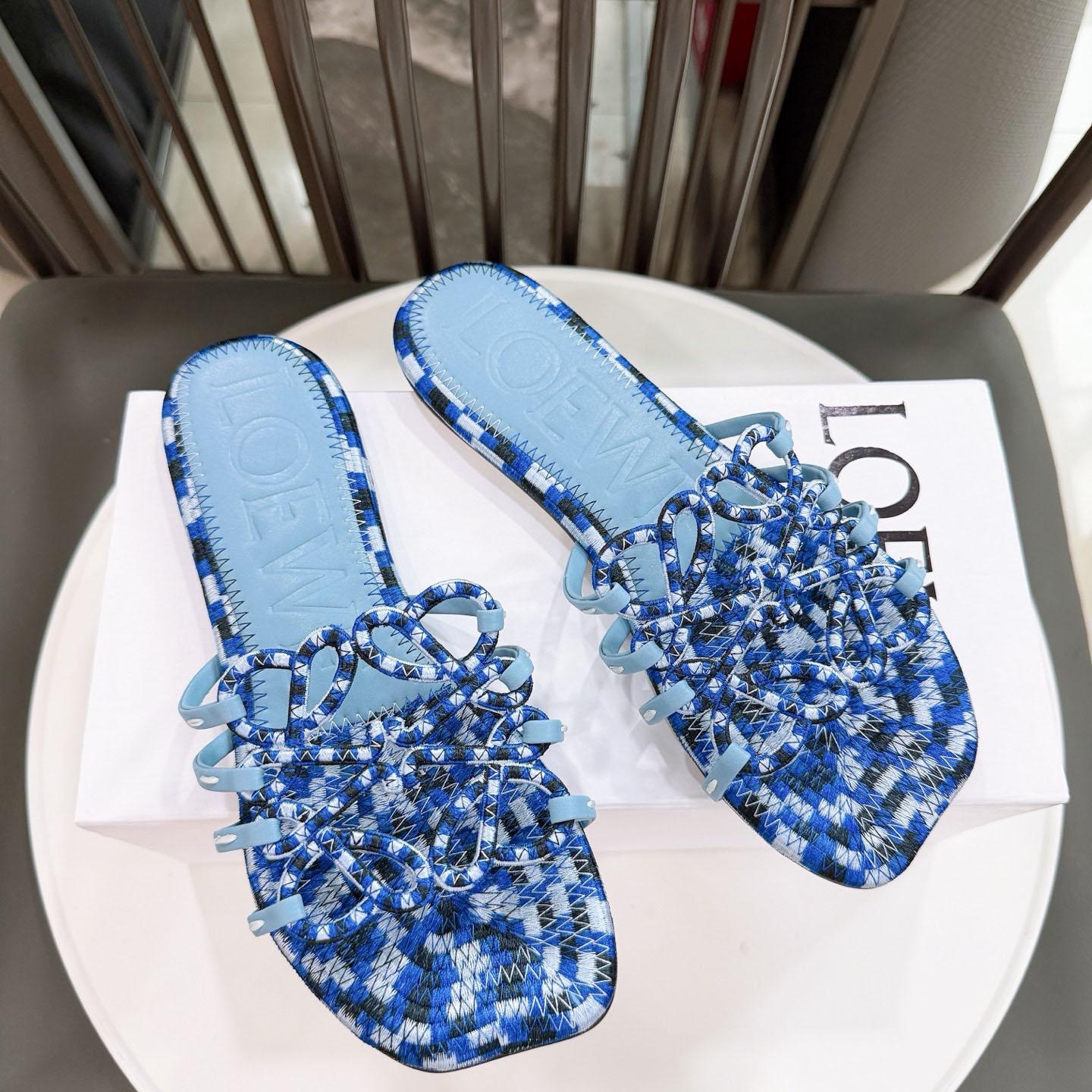 Loewe Petal Anagram Slide In Embroidered Canvas - DesignerGu