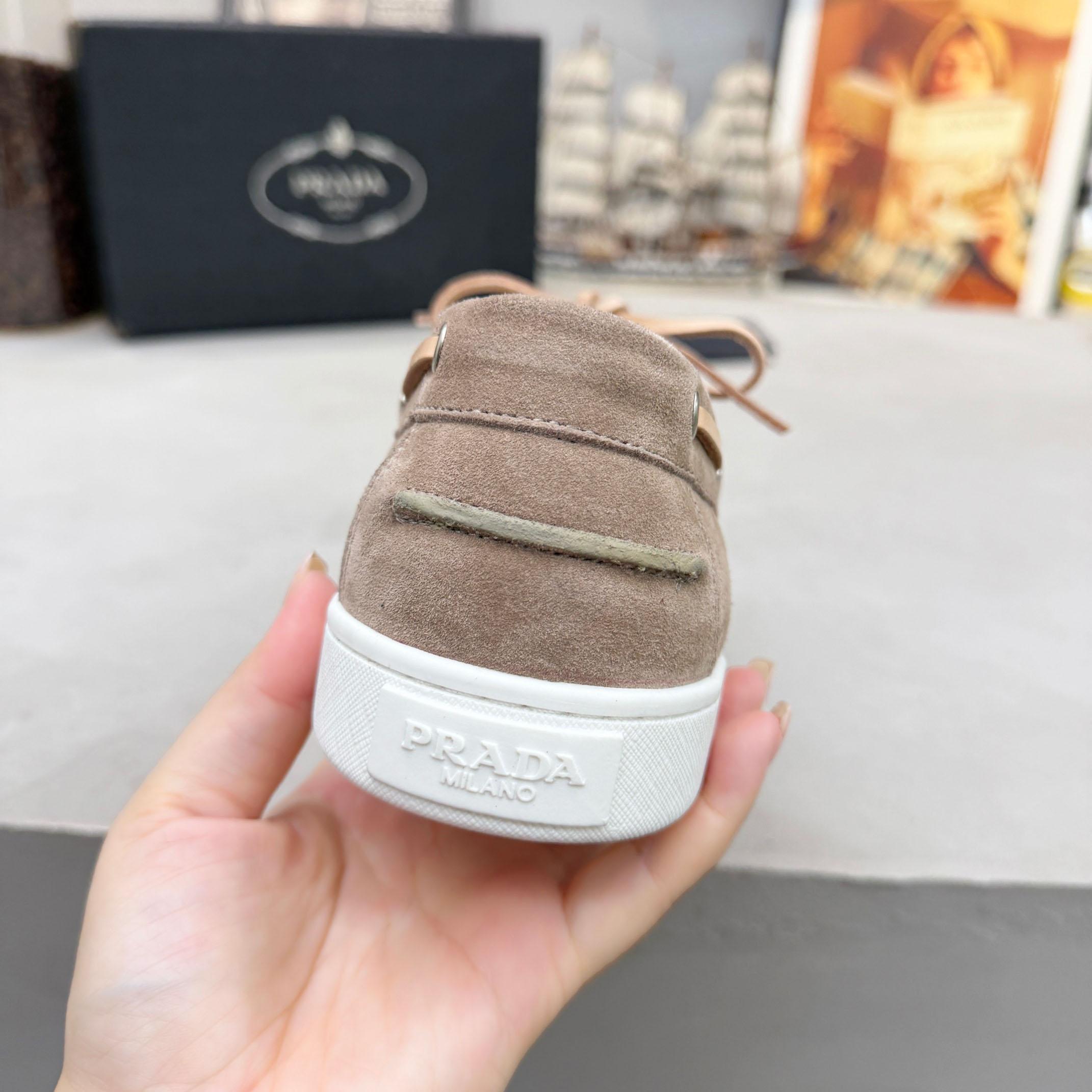 Prada Suede Boat Shoes With Laces - DesignerGu