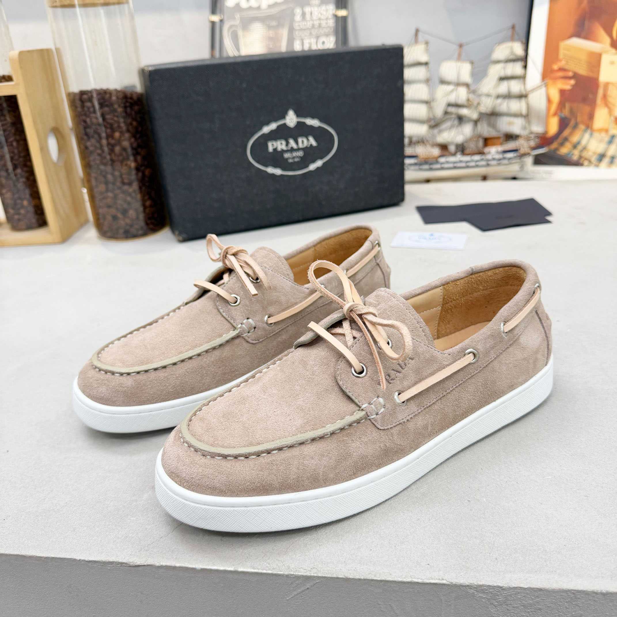 Prada Suede Boat Shoes With Laces - DesignerGu