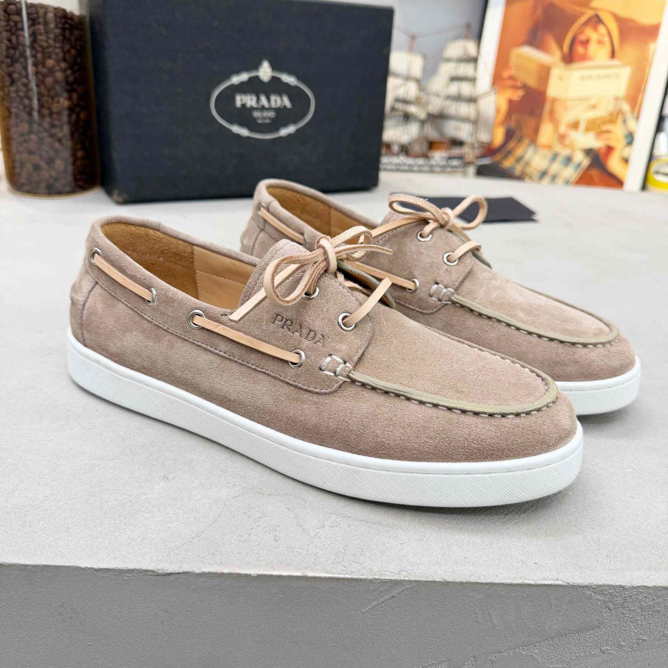 Prada Suede Boat Shoes With Laces - DesignerGu