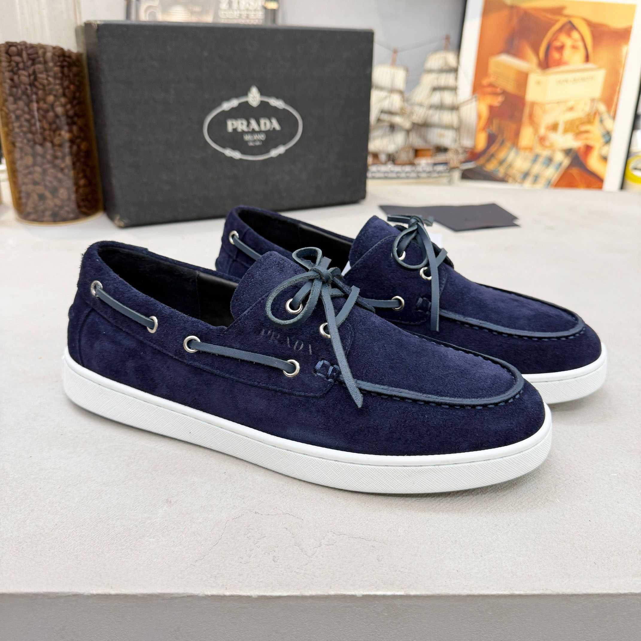 Prada Suede Boat Shoes With Laces - DesignerGu