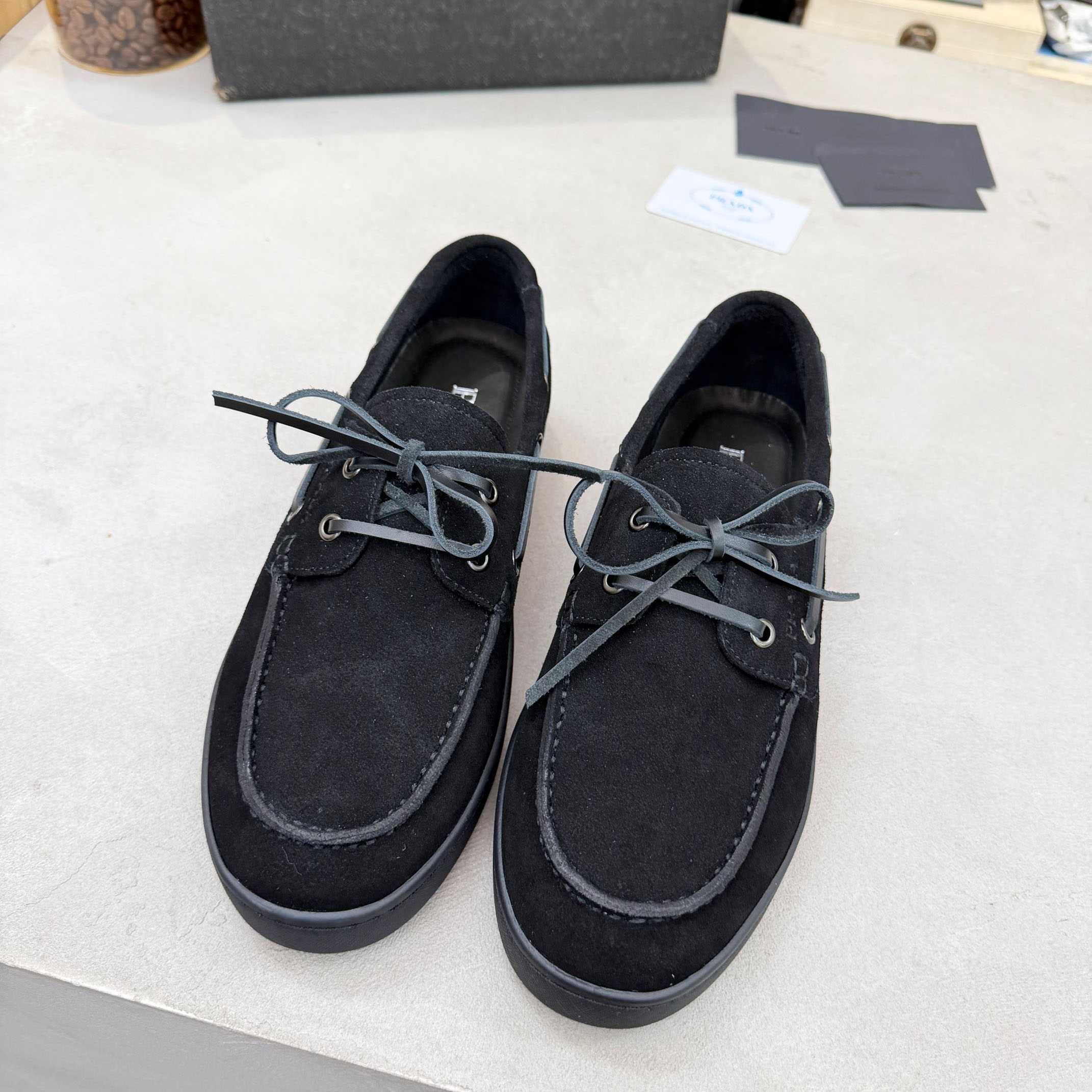 Prada Suede Boat Shoes With Laces - DesignerGu
