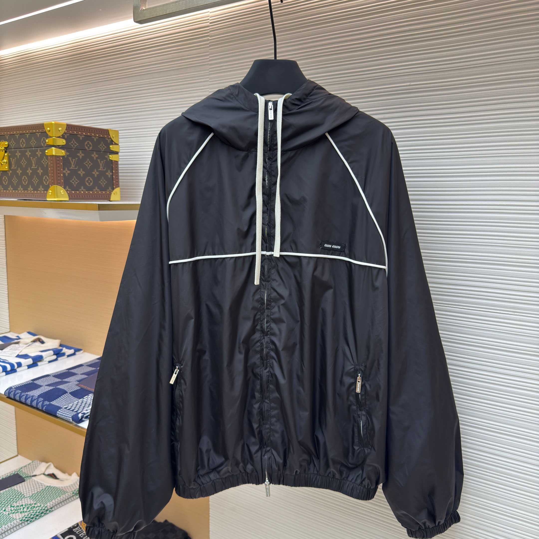 Miu Miu Black Technical Silk Zipper Jacket - DesignerGu