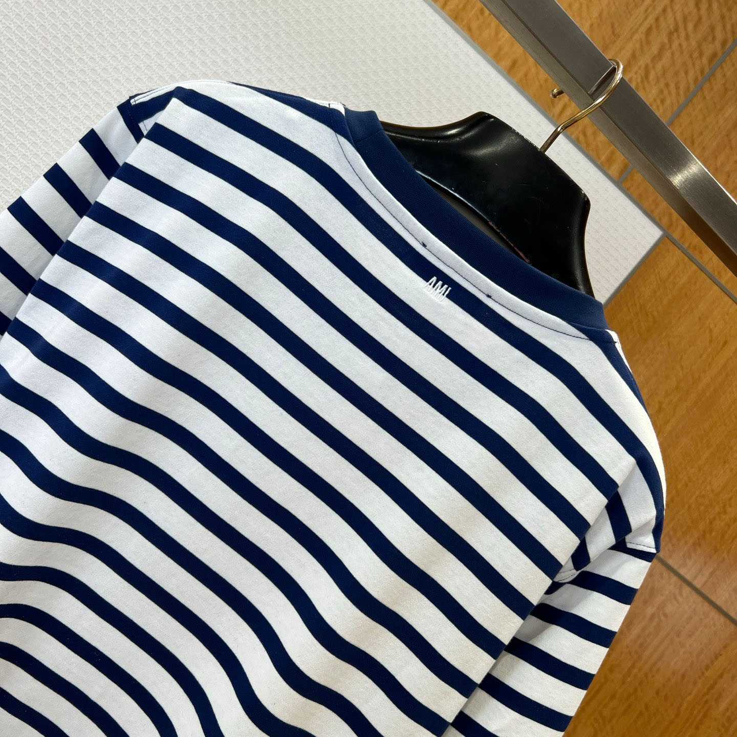 AMI Paris White & Navy Boxy Mariniere 'Ami De Coeur' T-shirt - DesignerGu
