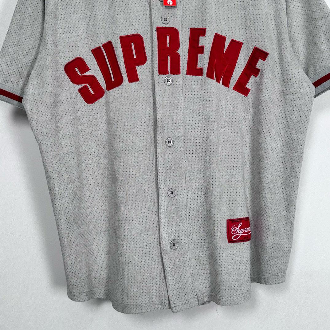 Supreme Ultrasuede Mesh Baseball Jersey 'Grey' - DesignerGu
