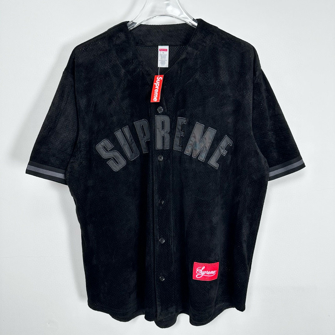 Supreme Ultrasuede Mesh Baseball Jersey 'Black' - DesignerGu