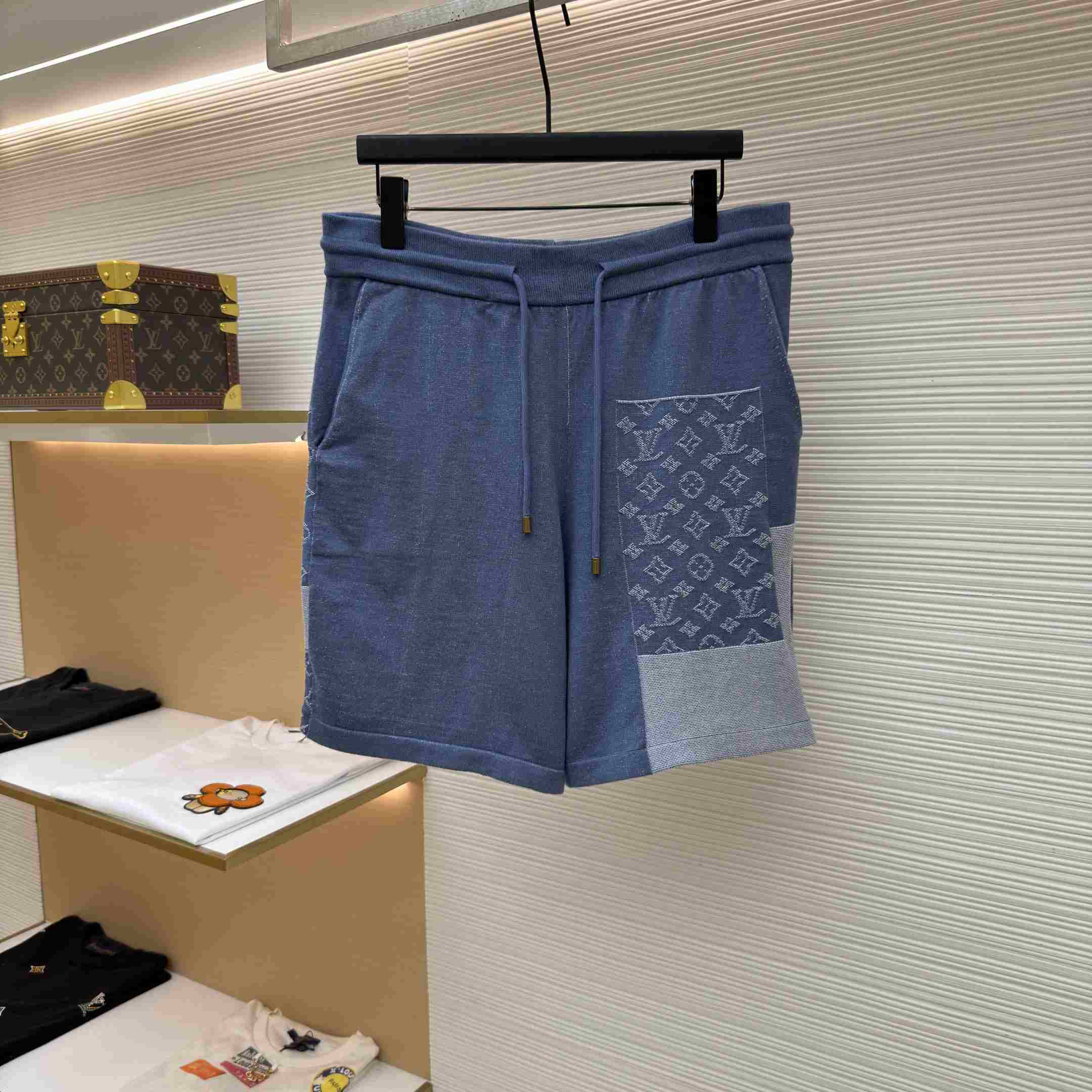 Louis Vuitton Knitted Patchwork Denim Shorts - DesignerGu
