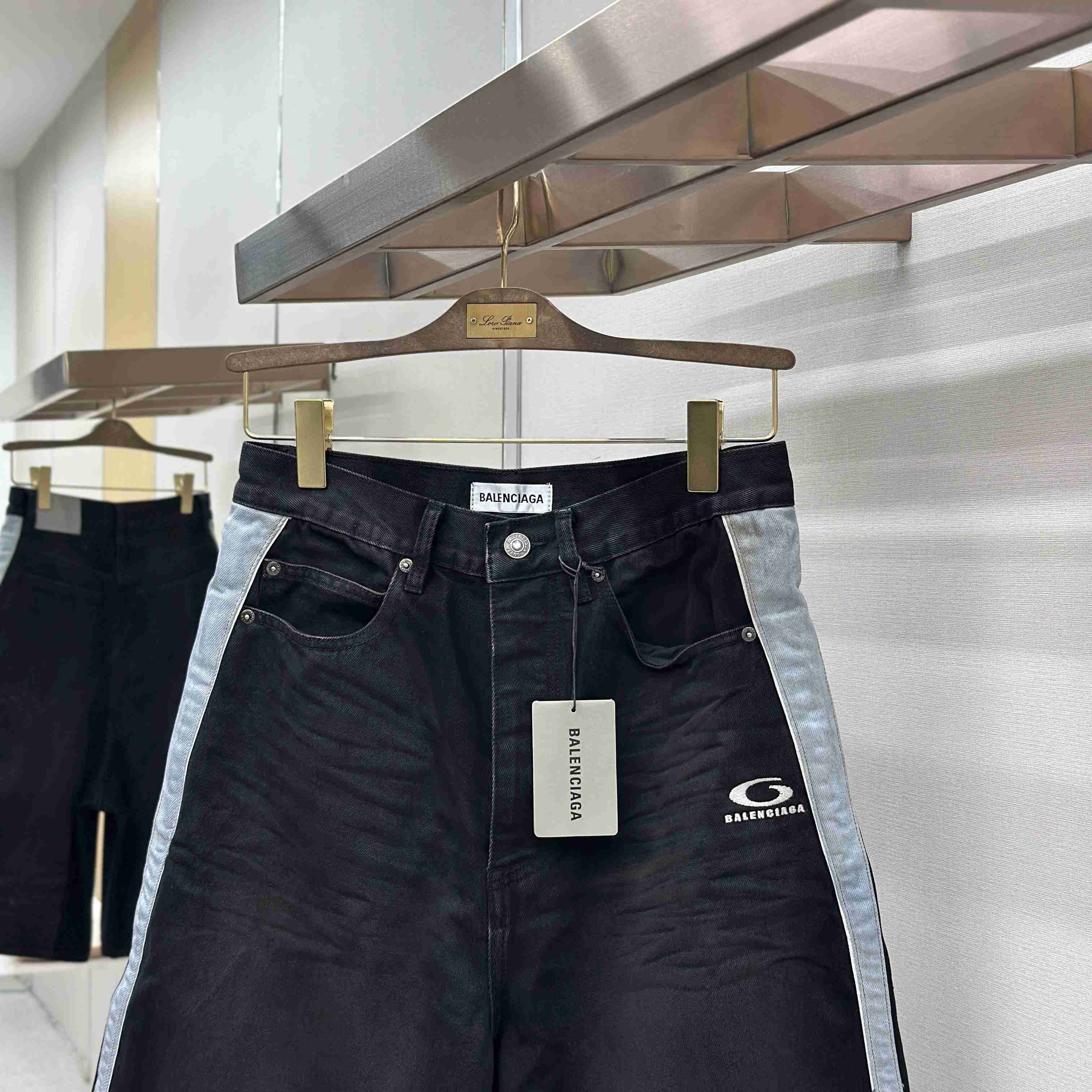 Balenciaga Piping Detail Denim Shorts In Black/Dark Brown - DesignerGu