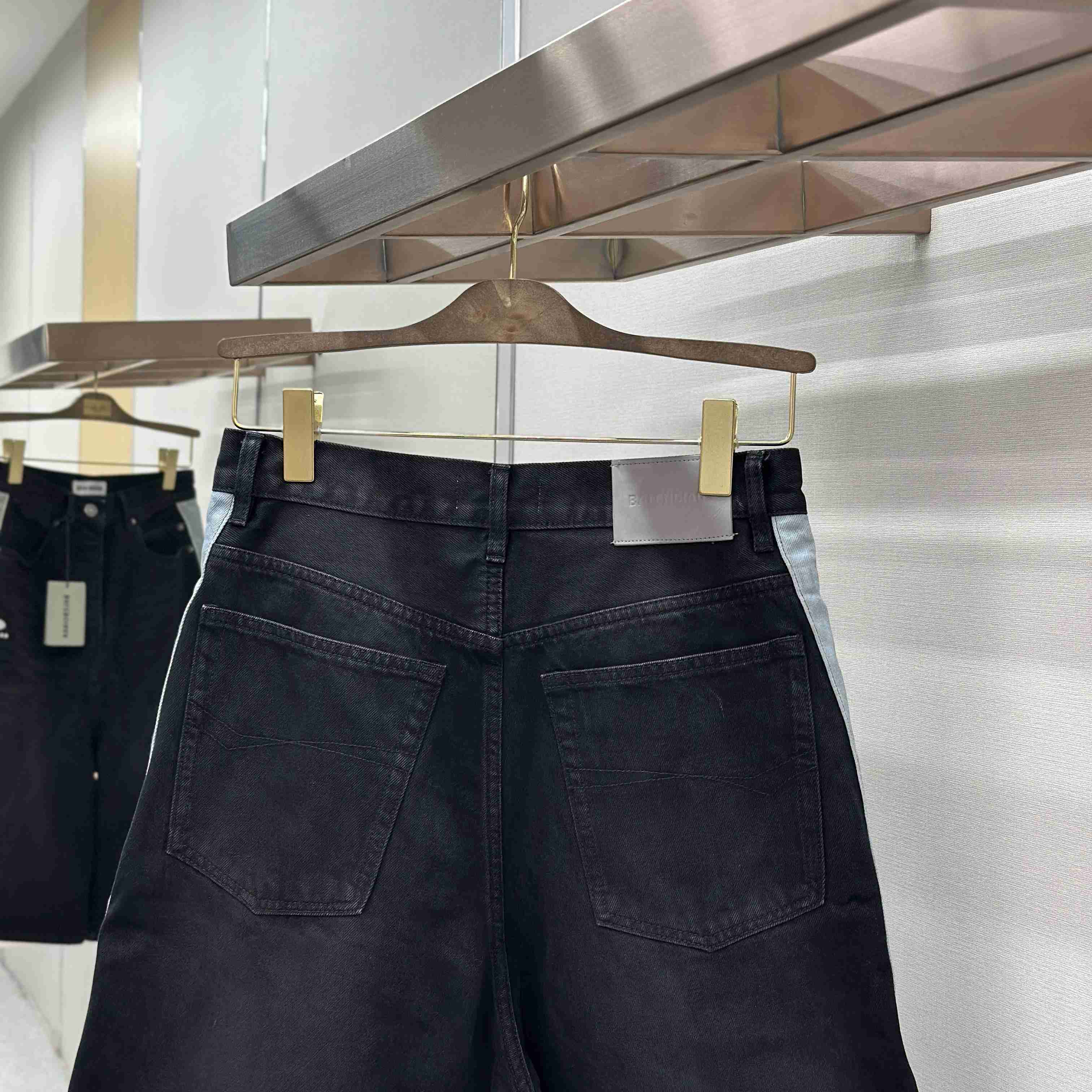 Balenciaga Piping Detail Denim Shorts In Black/Dark Brown - DesignerGu
