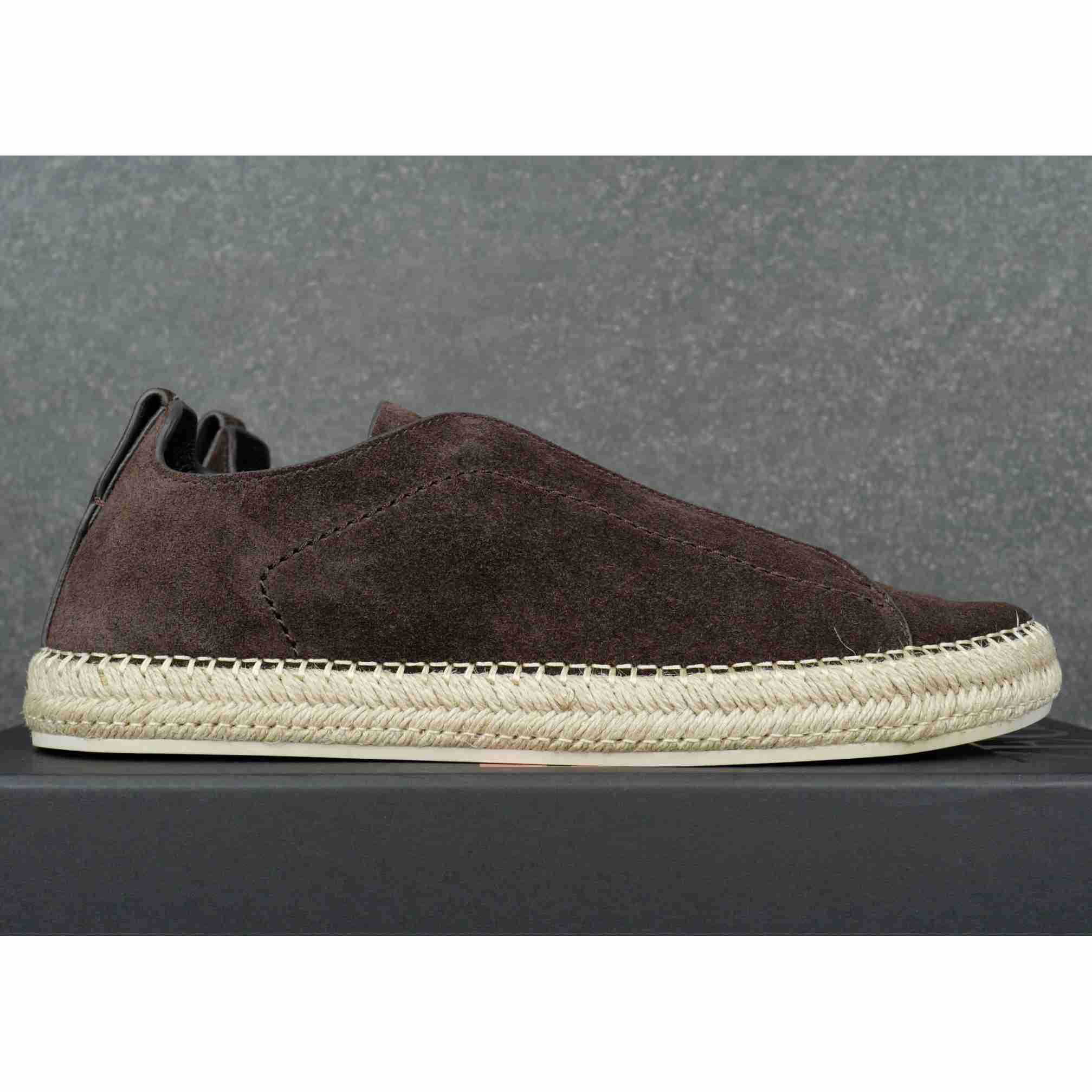 Zegna Dark Brown Suede Triple Stitch™ Espadrilles - DesignerGu