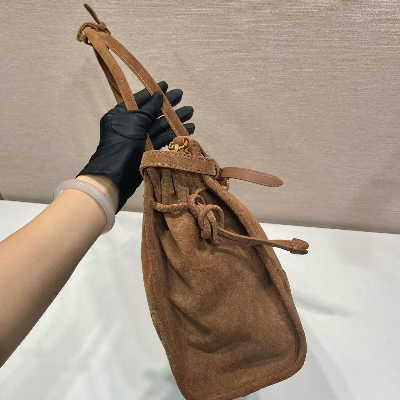 Prada Prada Bonnie Large Suede Handbag - DesignerGu