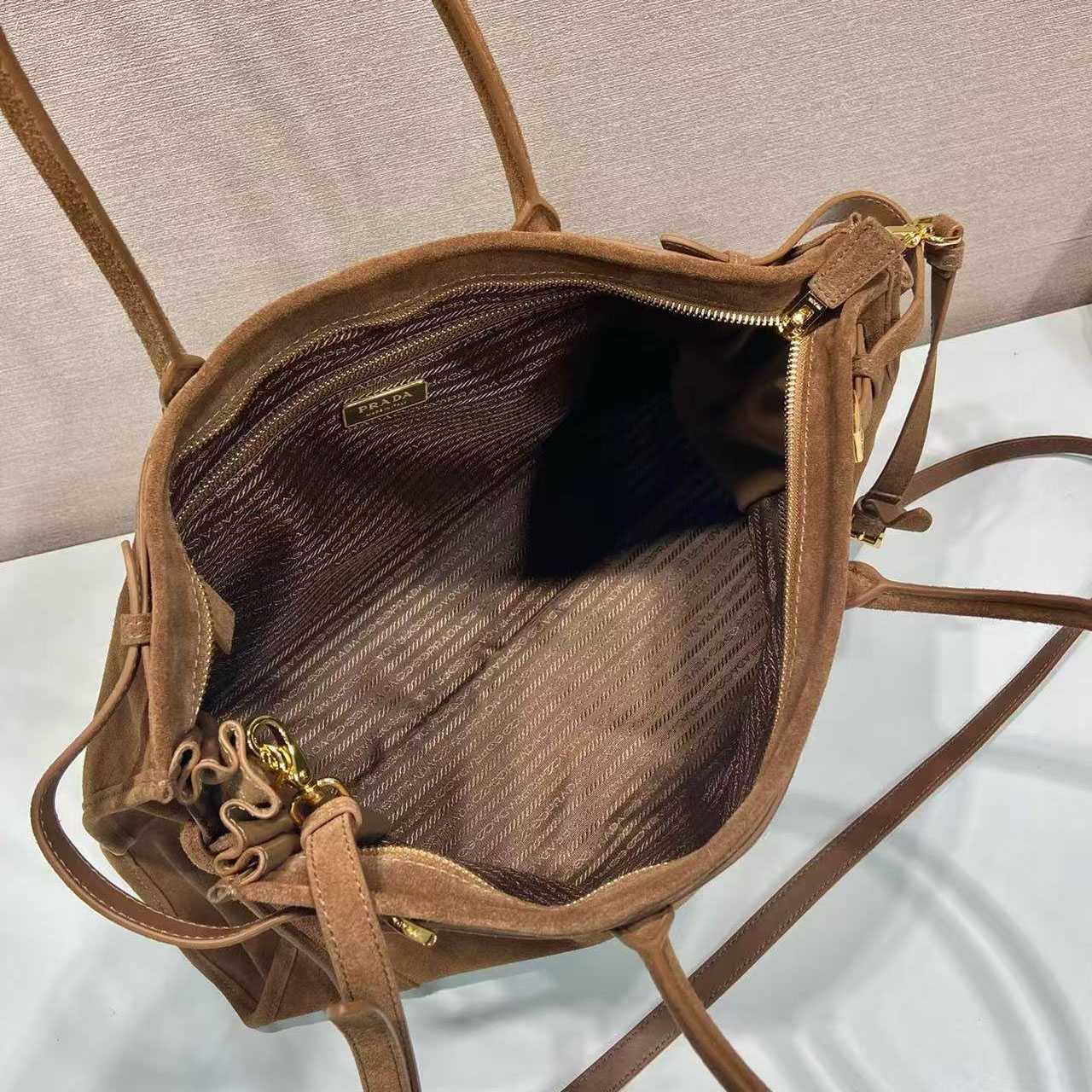 Prada Prada Bonnie Large Suede Handbag - DesignerGu
