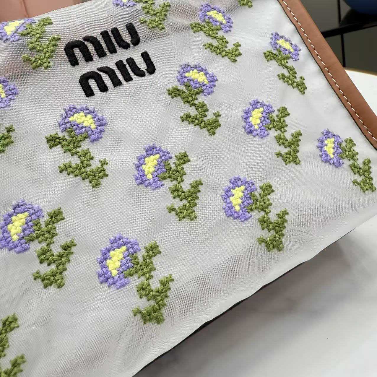 Miu Miu Embroidered Mesh Top-Handle Bag - DesignerGu