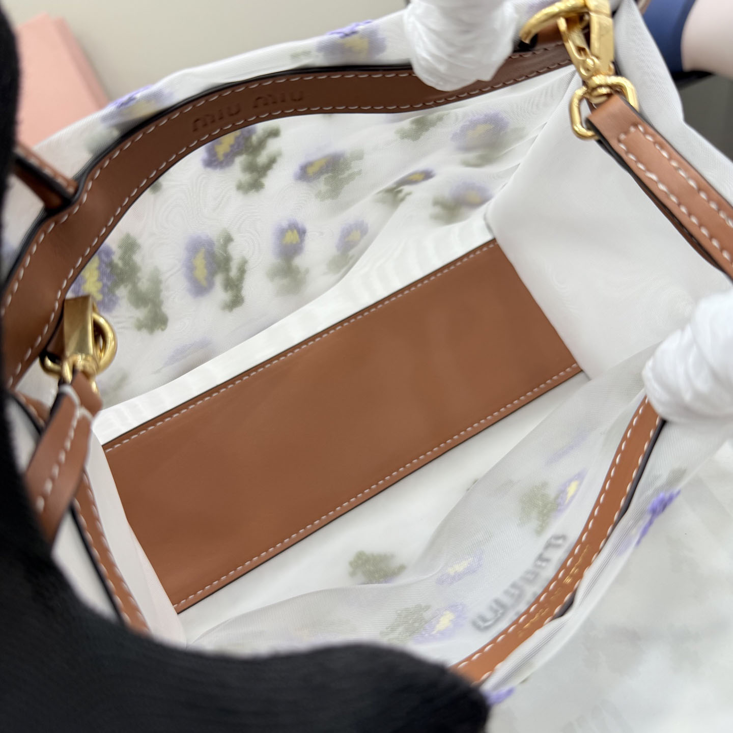 Miu Miu Embroidered Mesh Top-Handle Bag - DesignerGu