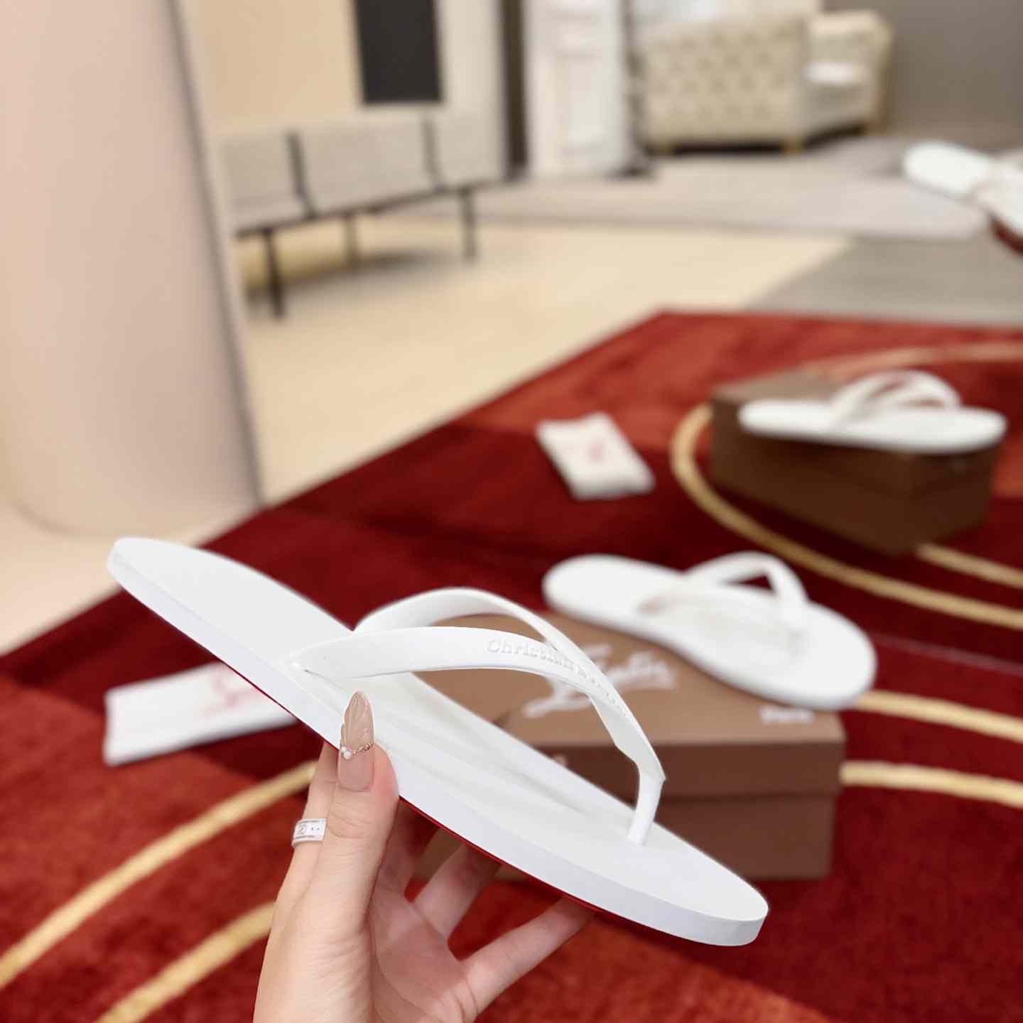 Christian Louboutin Logo Embossed Rubber Flip Flop - DesignerGu