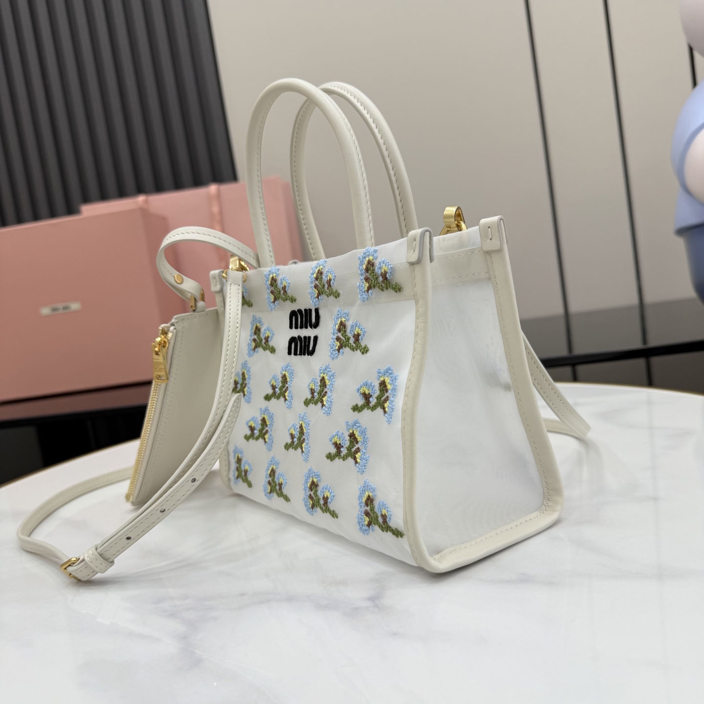 Miu Miu Embroidered Mesh Top-Handle Bag - DesignerGu