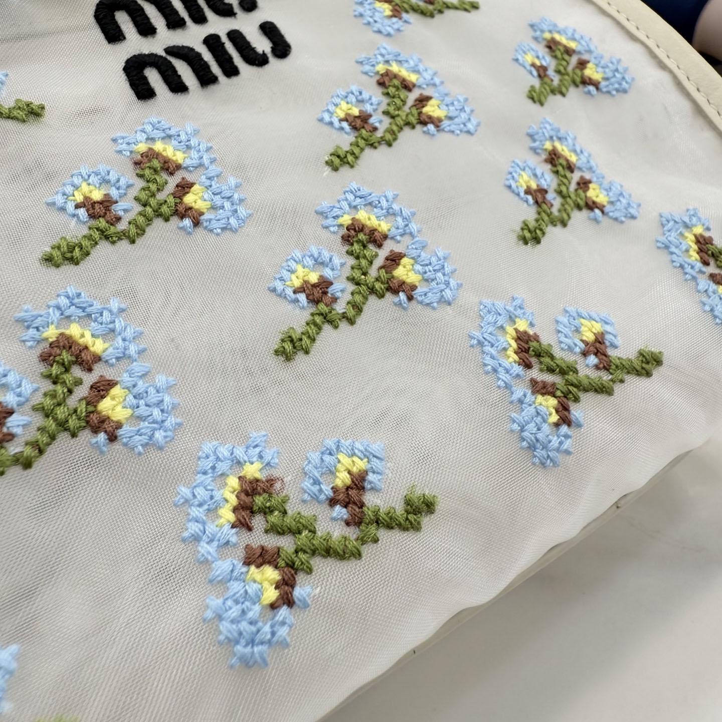 Miu Miu Embroidered Mesh Top-Handle Bag - DesignerGu