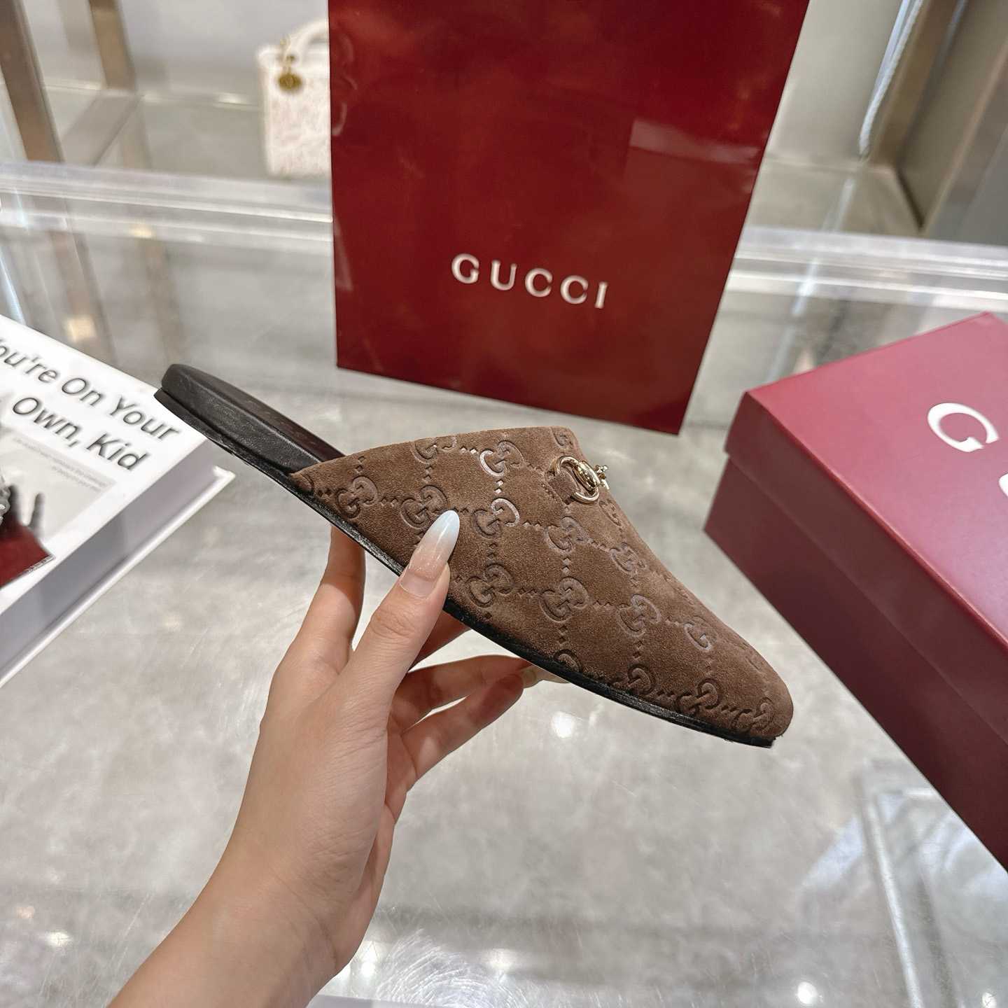 Gucci   Lucy Logo Suede Mule Loafers - DesignerGu