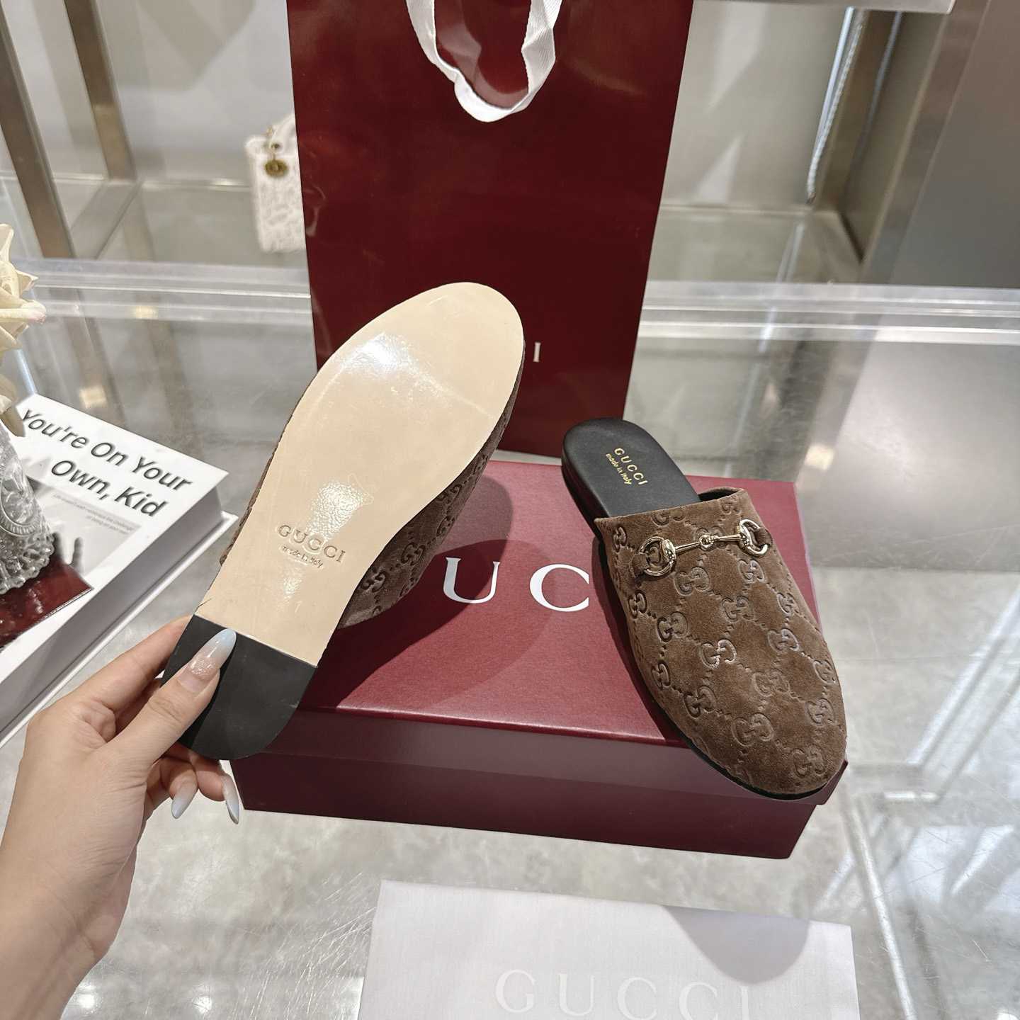 Gucci   Lucy Logo Suede Mule Loafers - DesignerGu