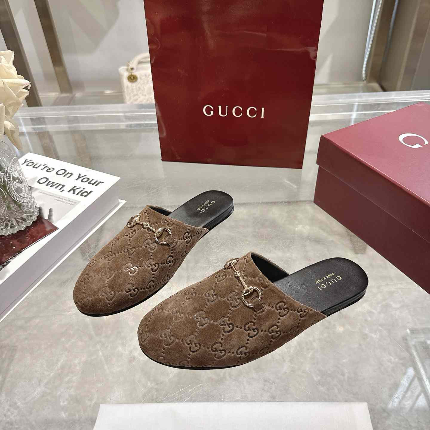 Gucci   Lucy Logo Suede Mule Loafers - DesignerGu