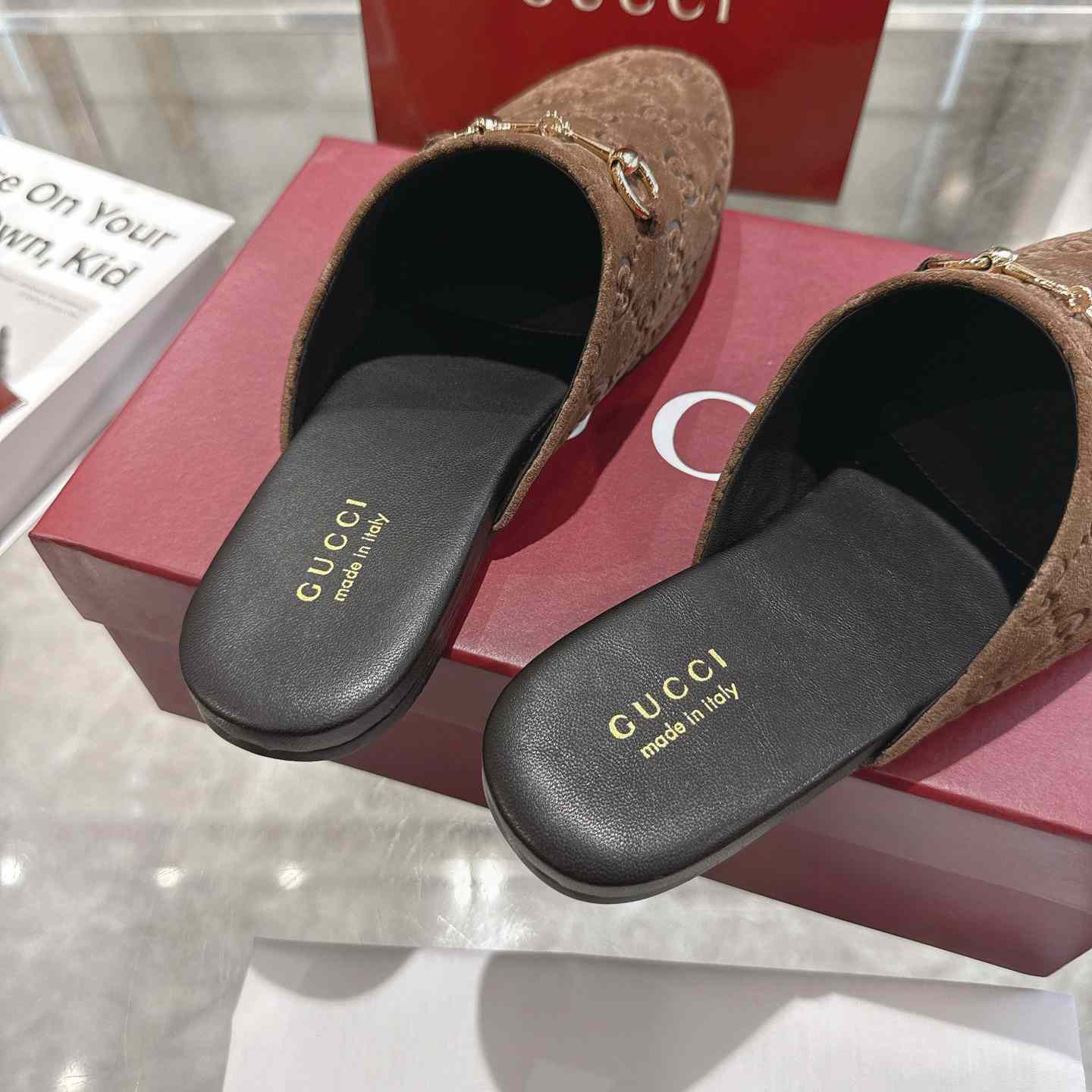 Gucci   Lucy Logo Suede Mule Loafers - DesignerGu