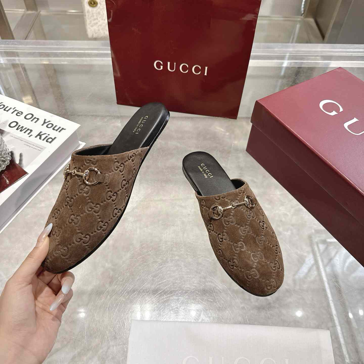 Gucci   Lucy Logo Suede Mule Loafers - DesignerGu