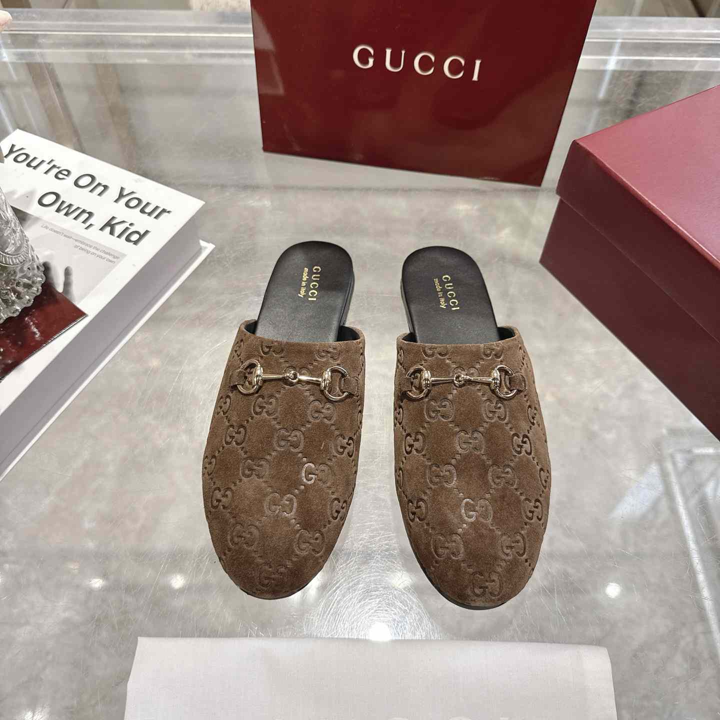 Gucci   Lucy Logo Suede Mule Loafers - DesignerGu