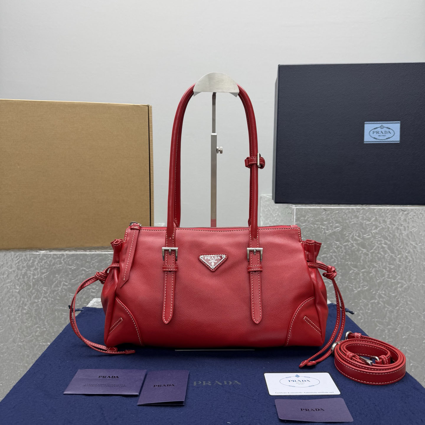 Prada Bonnie Medium Antiqued Leather Tote Bag - DesignerGu