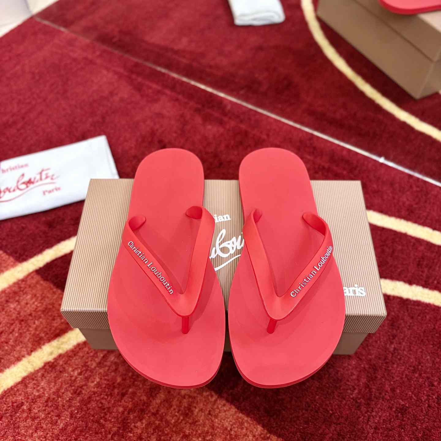 Christian Louboutin Logo Embossed Rubber Flip Flop - DesignerGu
