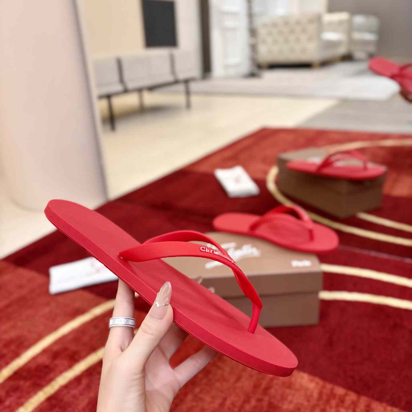 Christian Louboutin Logo Embossed Rubber Flip Flop - DesignerGu