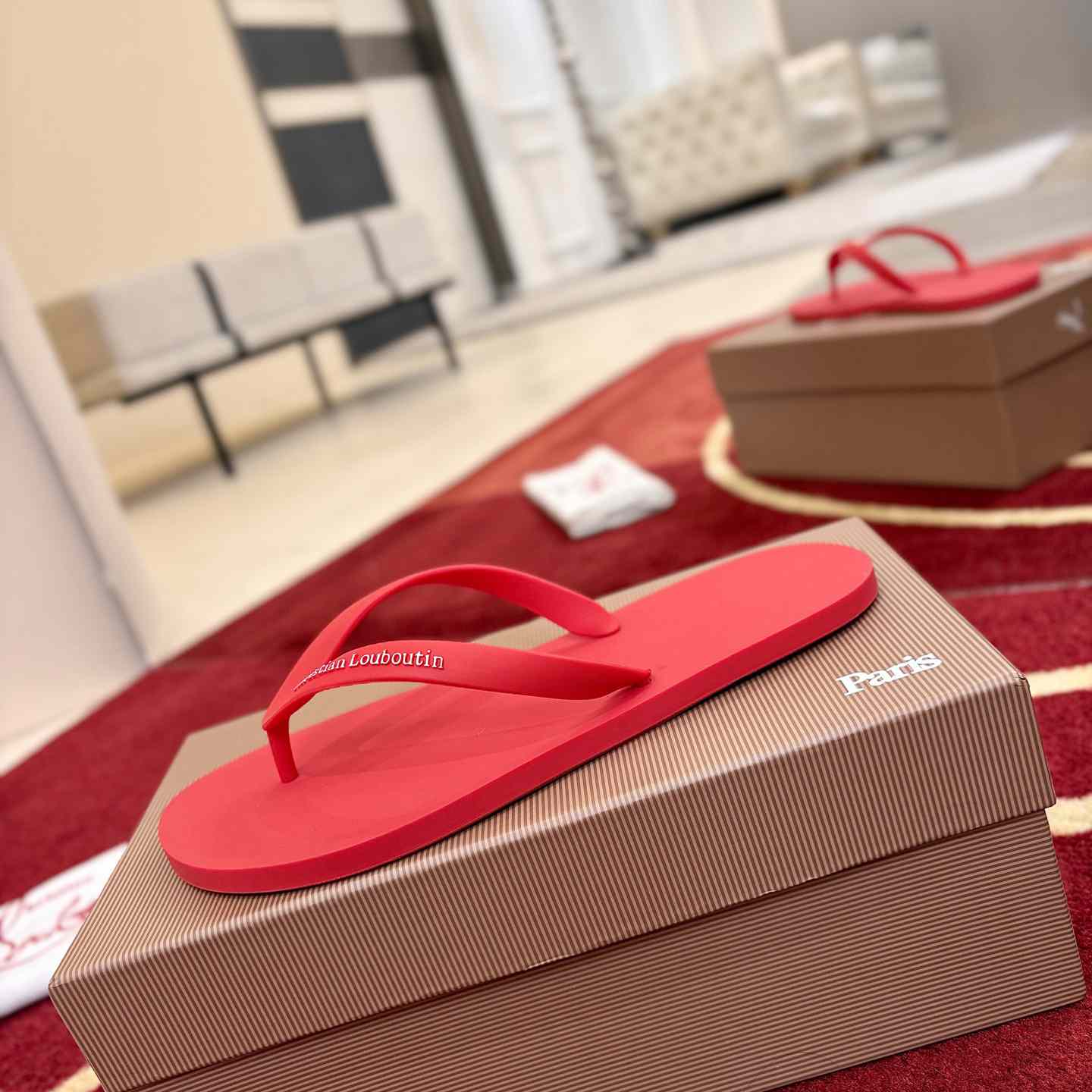 Christian Louboutin Logo Embossed Rubber Flip Flop - DesignerGu