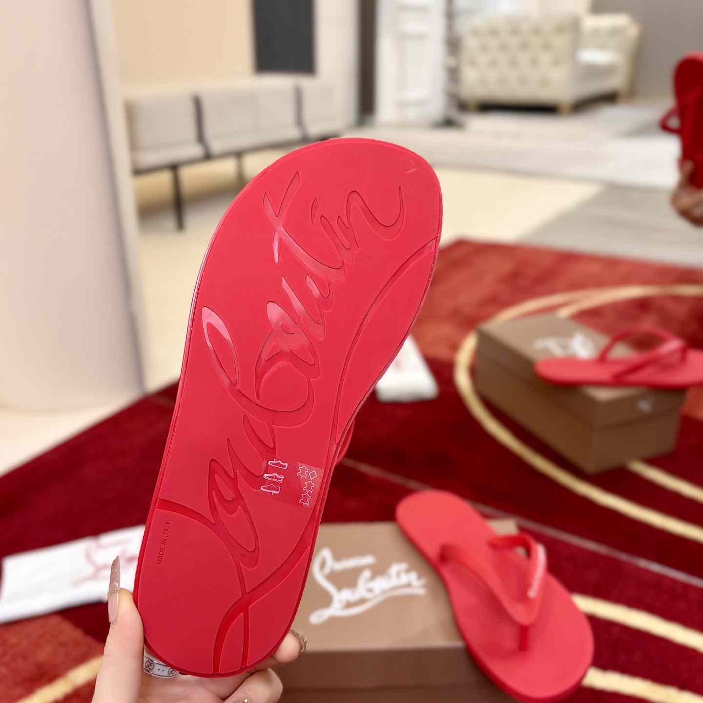 Christian Louboutin Logo Embossed Rubber Flip Flop - DesignerGu