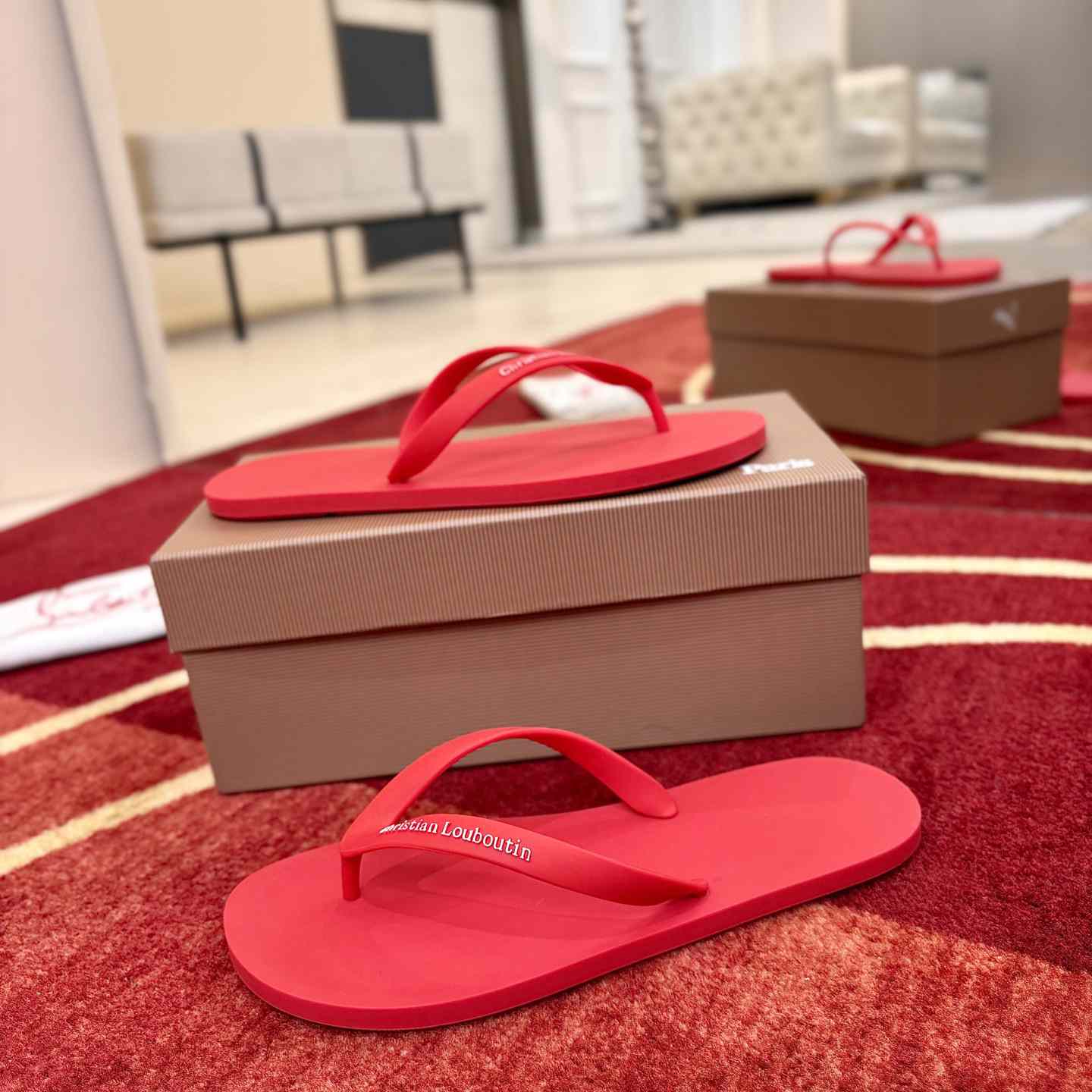 Christian Louboutin Logo Embossed Rubber Flip Flop - DesignerGu
