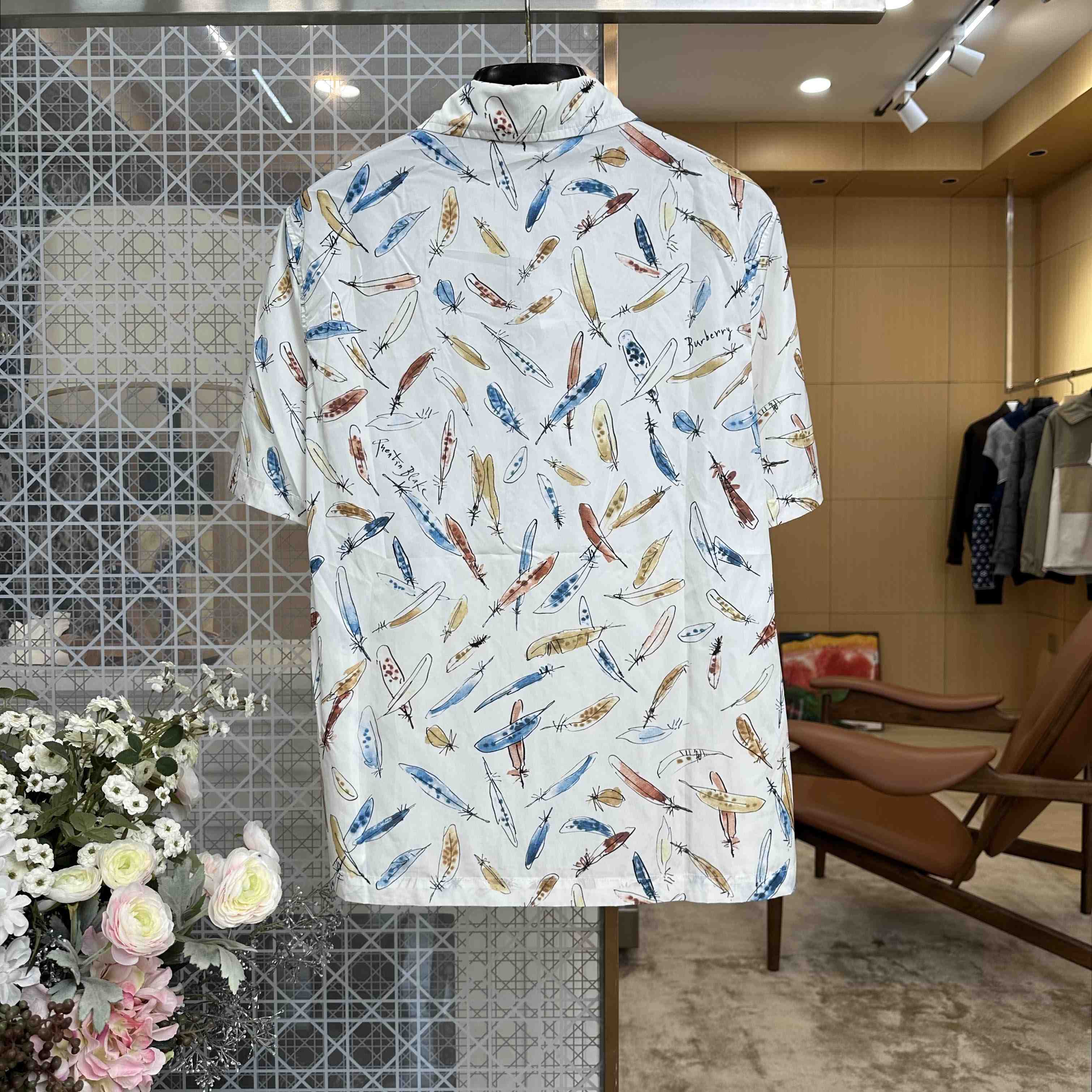 Burberry Relaxed Fit Feather Print Cotton Shirt - DesignerGu